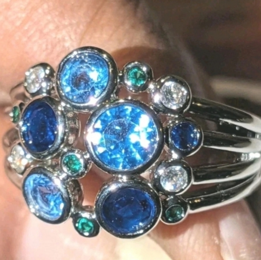 High Quality White Gold Silver Plated Cocktail Multi Gemstone Ring  Size 9 - Picture 8 of 16